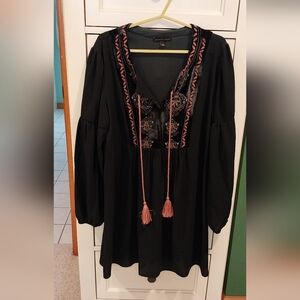 Dark Green Boho Embroidered Tassel Tunic